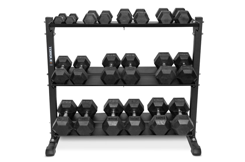 5-50 Rubber Hex Dumbbell Set with 4&#39; Storage Rack