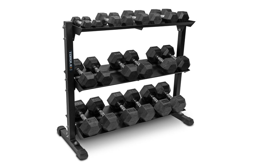 5-50 Rubber Hex Dumbbell Set with 4&#39; Storage Rack