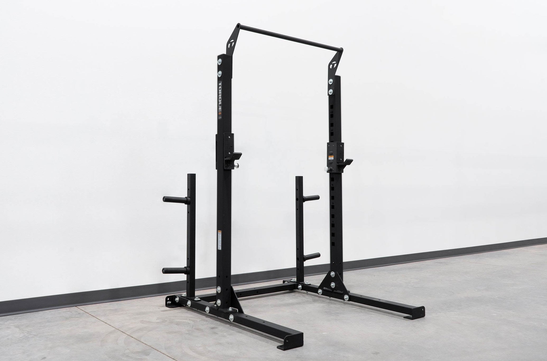 short squat rack with vertical weight storage pair